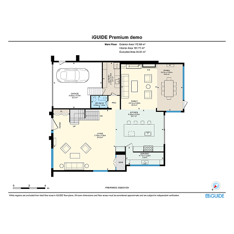 Schematic PDF floor plan sample showing a color-coded iGUIDE layout