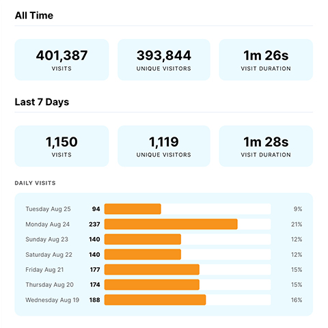 Branded analytics report showing weekly visit analytics