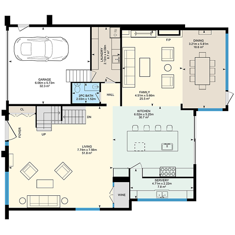 Color-coded iGUIDE floor plan showing room outlines and measurements