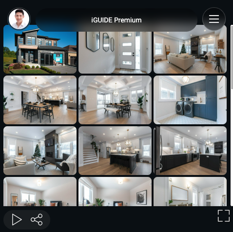 Grid of property photos and video thumbnails embedded inside the virtual tour